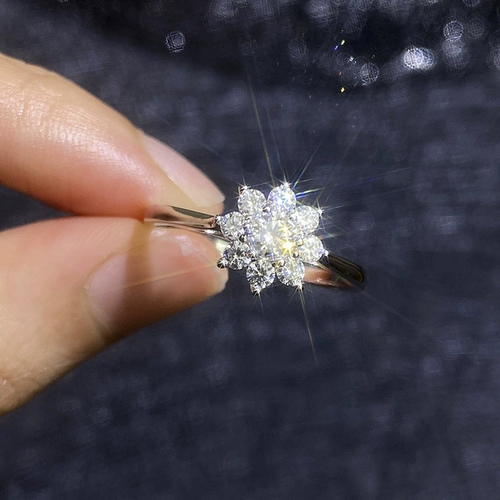 Floral Moissanite Ring with CZ in White Gold-Plated S925 Sterling Silver product detail view