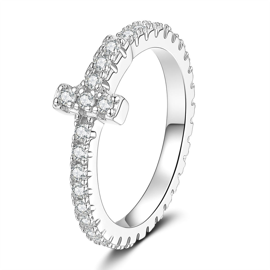 Curved Moissanite Band Ring in White Gold-Plated S925 Sterling Silver white background product image