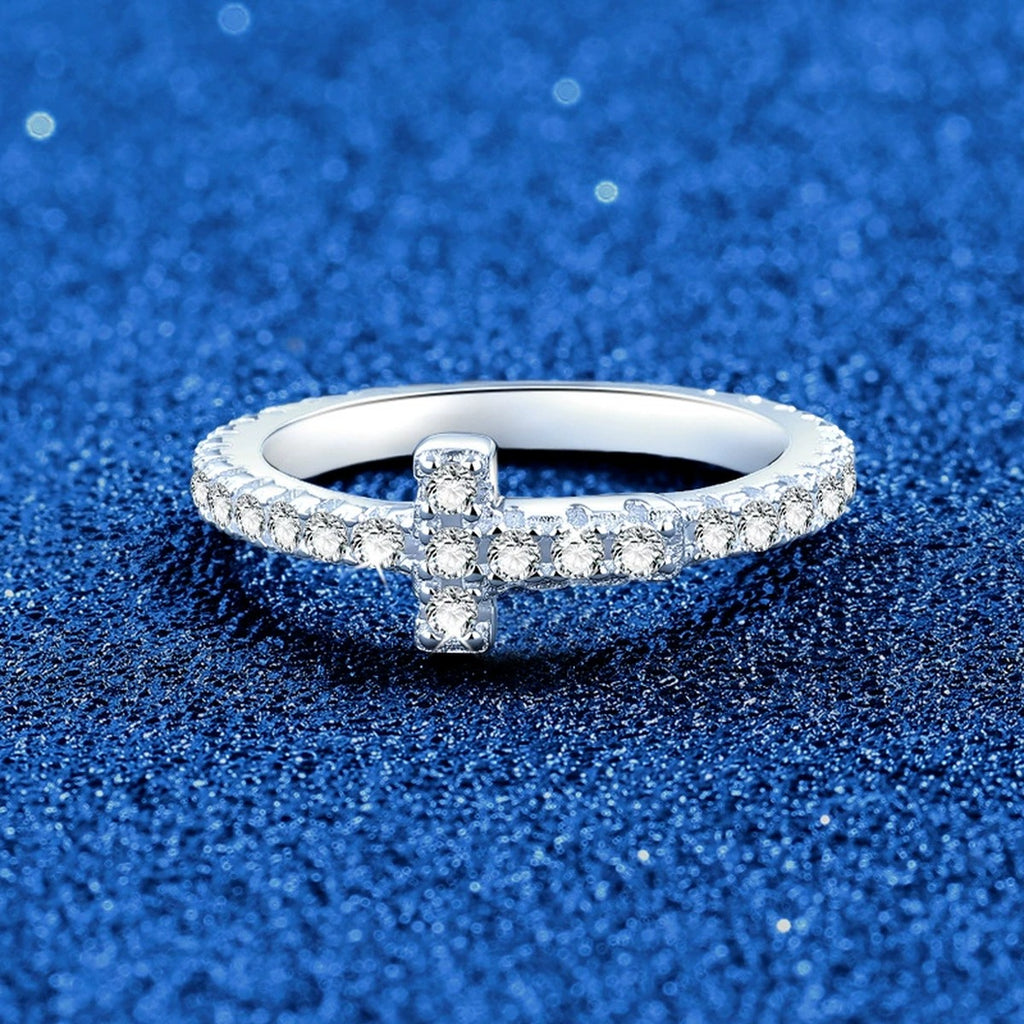 Curved Moissanite Band Ring in White Gold-Plated S925 Sterling Silver product detail view