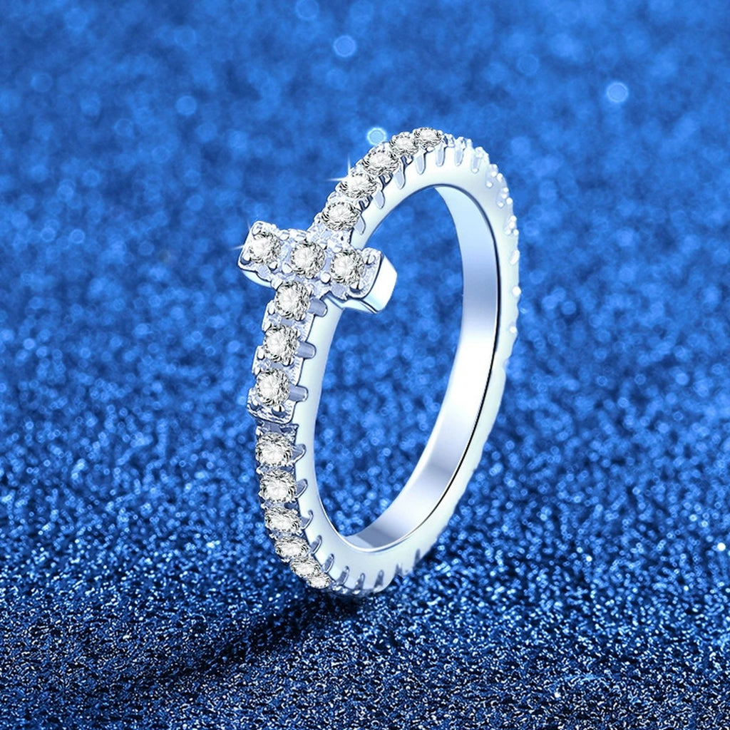 Curved Moissanite Band Ring in White Gold-Plated S925 Sterling Silver product detail view