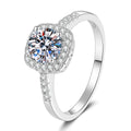 Round Halo Moissanite Ring with CZ in White Gold-Plated S925 Sterling Silver white background product image