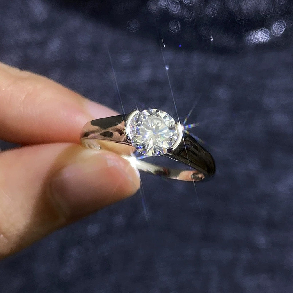 Round Moissanite Solitaire Ring in White Gold-Plated S925 Sterling Silver product detail view