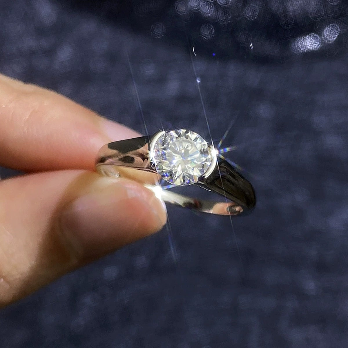 Round Moissanite Solitaire Ring in White Gold-Plated S925 Sterling Silver product detail view