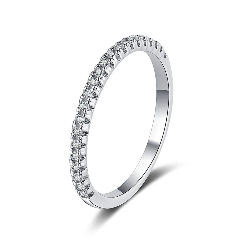 Slim Moissanite Eternity Band Ring in White Gold-Plated S925 Sterling Silver white background product image