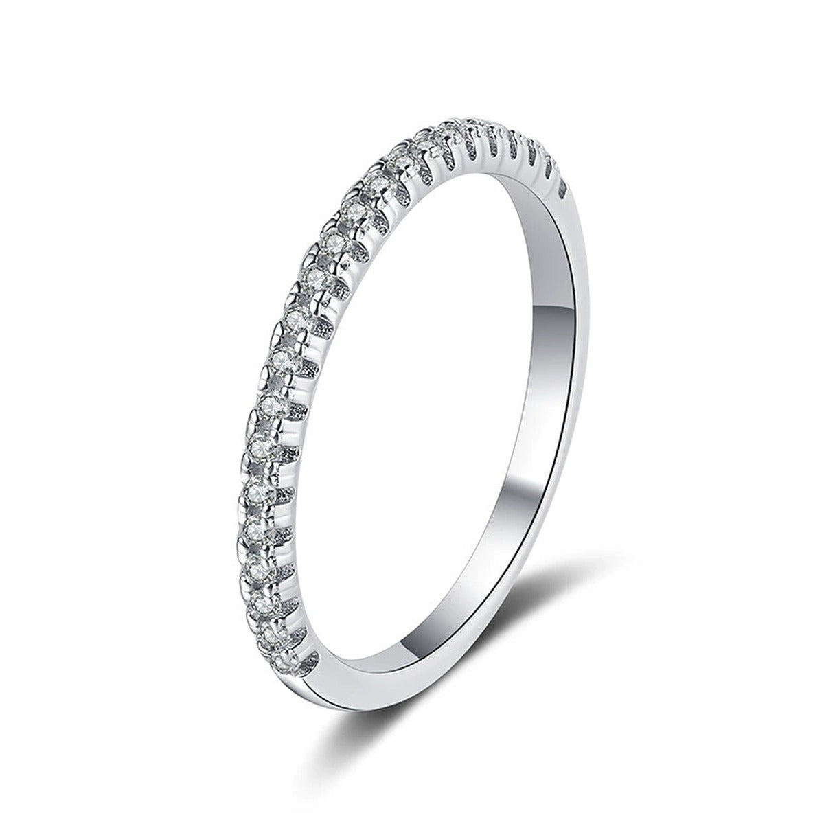 Slim Moissanite Eternity Band Ring in White Gold-Plated S925 Sterling Silver white background product image