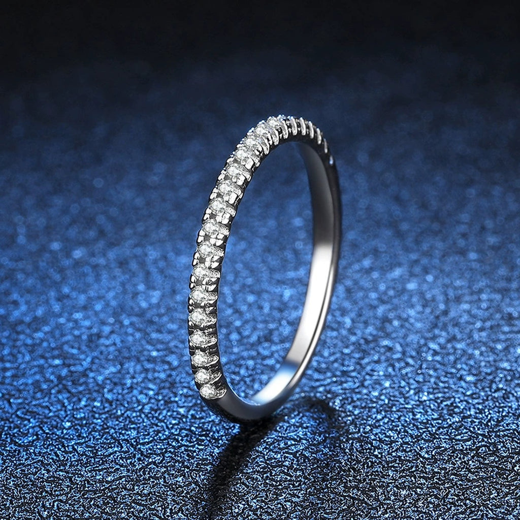 Slim Moissanite Eternity Band Ring in White Gold-Plated S925 Sterling Silver product detail view