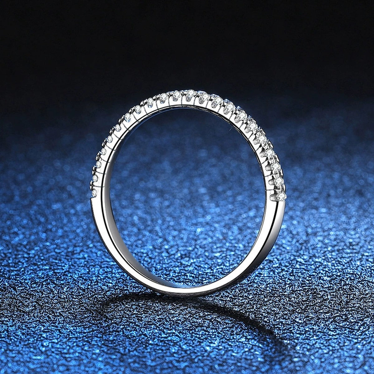 Slim Moissanite Eternity Band Ring in White Gold-Plated S925 Sterling Silver product detail view