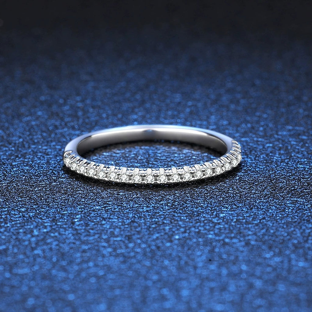 Slim Moissanite Eternity Band Ring in White Gold-Plated S925 Sterling Silver product detail view