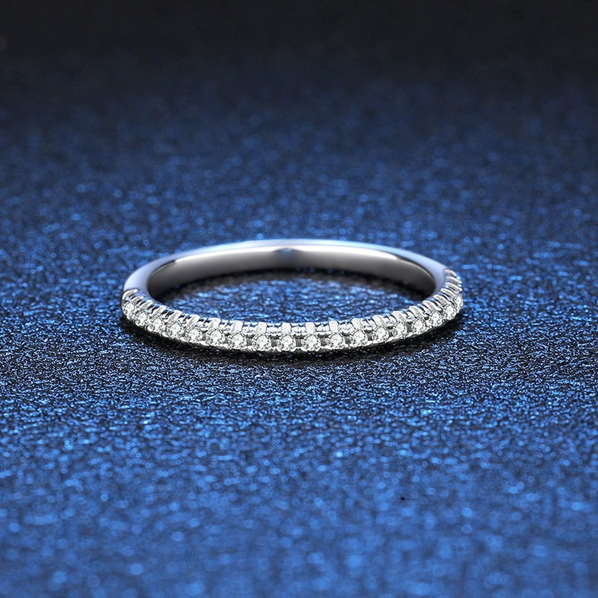 Slim Moissanite Eternity Band Ring in White Gold-Plated S925 Sterling Silver product detail view