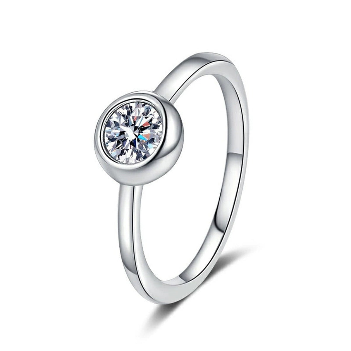 Bezel Set Moissanite Ring in White Gold-Plated S925 Sterling Silver white background product image