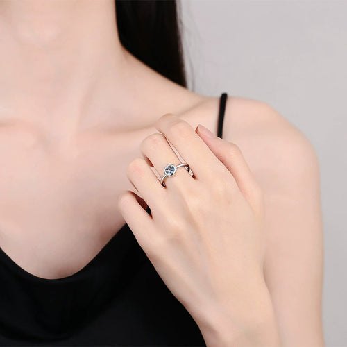Bezel Set Moissanite Ring in White Gold-Plated S925 Sterling Silver worn by model