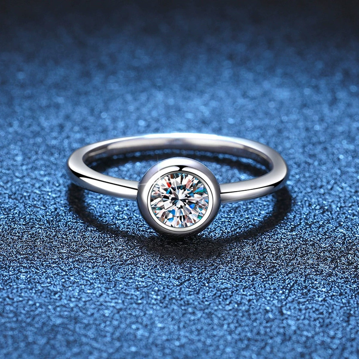 Bezel Set Moissanite Ring in White Gold-Plated S925 Sterling Silver product detail view