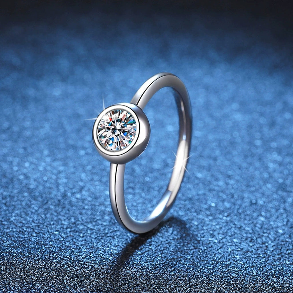Bezel Set Moissanite Ring in White Gold-Plated S925 Sterling Silver product detail view