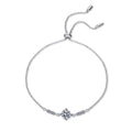Round Moissanite Adjustable Chain Bracelet with CZ in White Gold-Plated S925 Sterling Silver white background product photo
