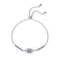 Oval Moissanite Adjustable Chain Bracelet with CZ in White Gold-Plated S925 Sterling Silver white background product photo