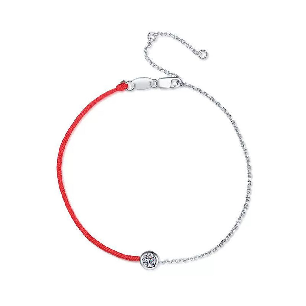 Two-Tone Red Cord Moissanite Adjustable Bracelet in White Gold-Plated S925 Sterling Silver white background product photo