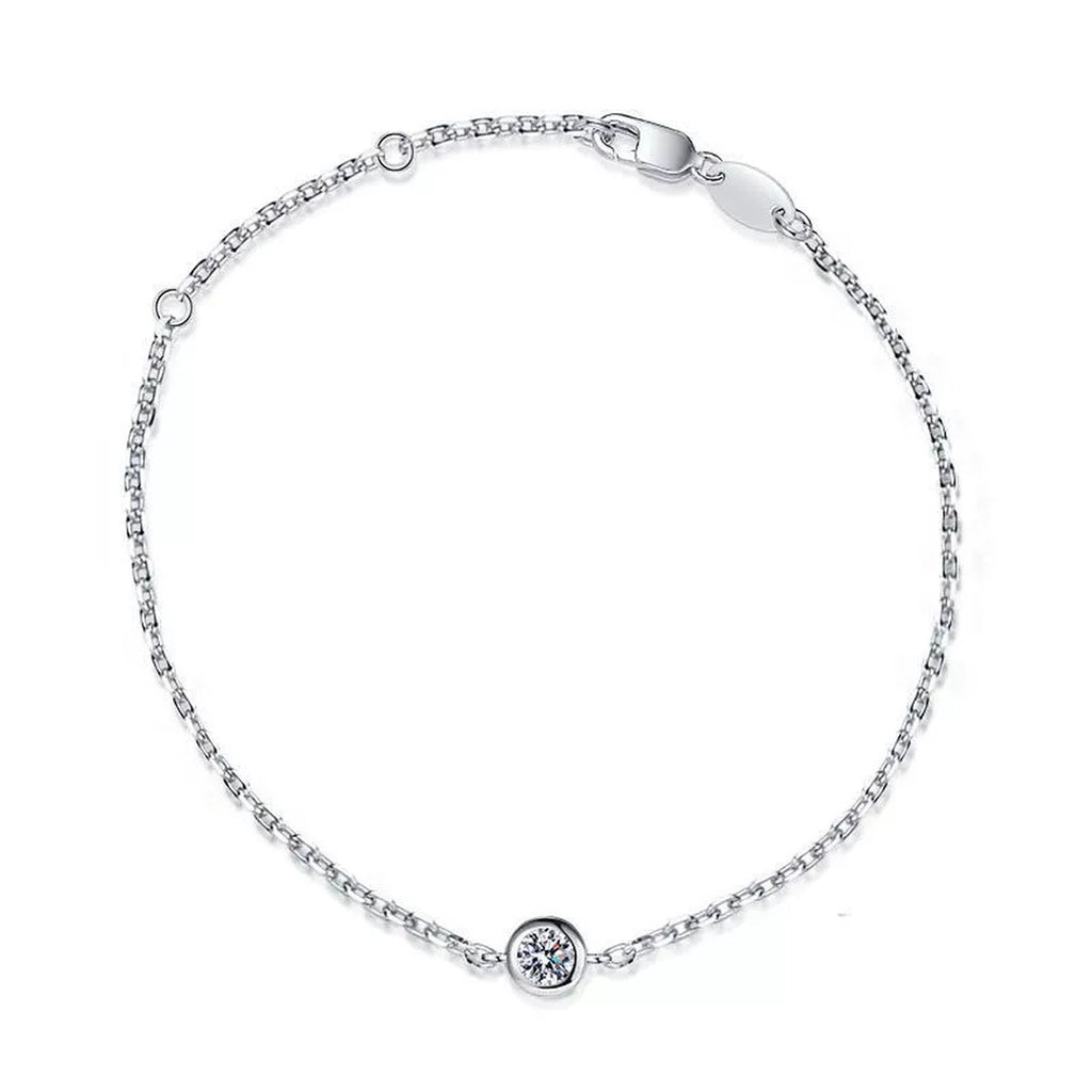 Beaded Moissanite Chain Bracelet in White Gold-Plated S925 Sterling Silver white background product photo