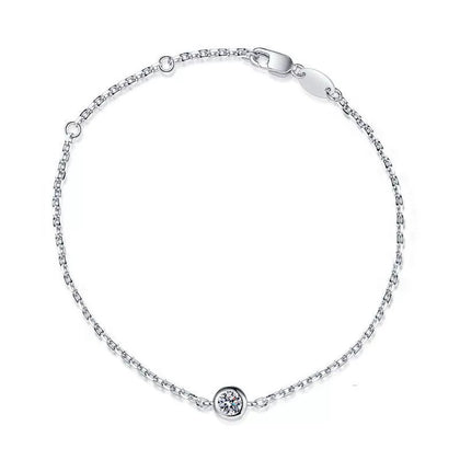 Beaded Moissanite Chain Bracelet in White Gold-Plated S925 Sterling Silver white background product photo