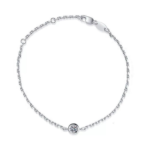 Beaded Moissanite Chain Bracelet in White Gold-Plated S925 Sterling Silver white background product photo