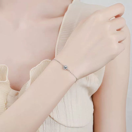 Beaded Moissanite Chain Bracelet in White Gold-Plated S925 Sterling Silver worn on wrist model view showing scale and fit