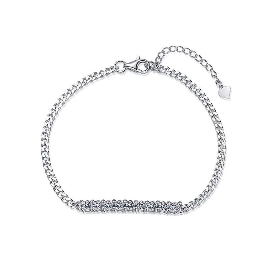 Moissanite Bar Tennis Bracelet in White Gold-Plated S925 Sterling Silver white background product photo