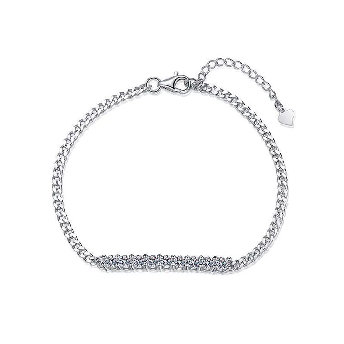 Moissanite Bar Tennis Bracelet in White Gold-Plated S925 Sterling Silver white background product photo