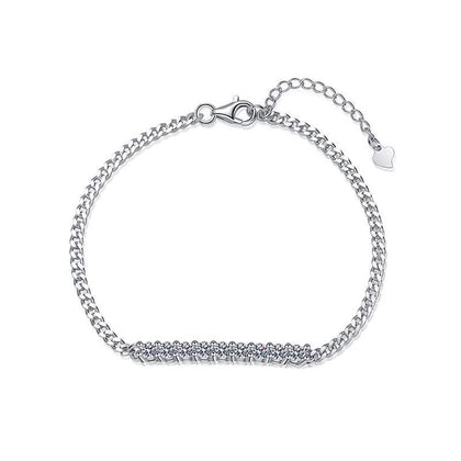 Moissanite Bar Tennis Bracelet in White Gold-Plated S925 Sterling Silver white background product photo