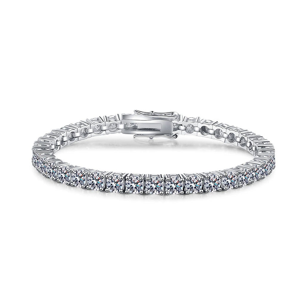 Moissanite Tennis Bracelet in White Gold-Plated S925 Sterling Silver white background product photo