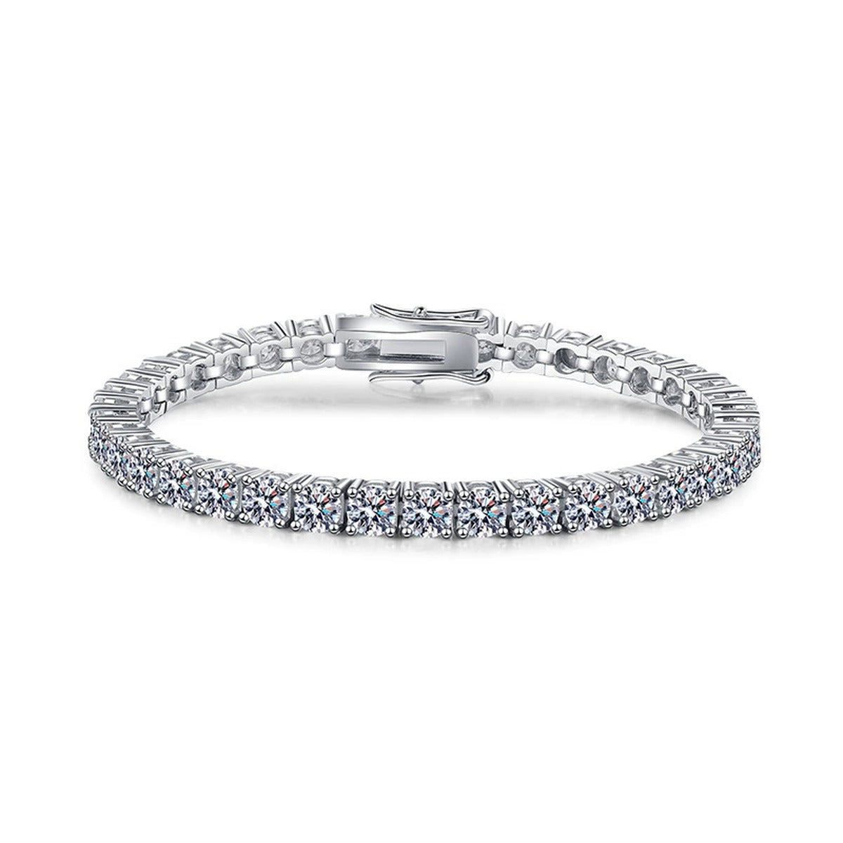 Moissanite Tennis Bracelet in White Gold-Plated S925 Sterling Silver white background product photo