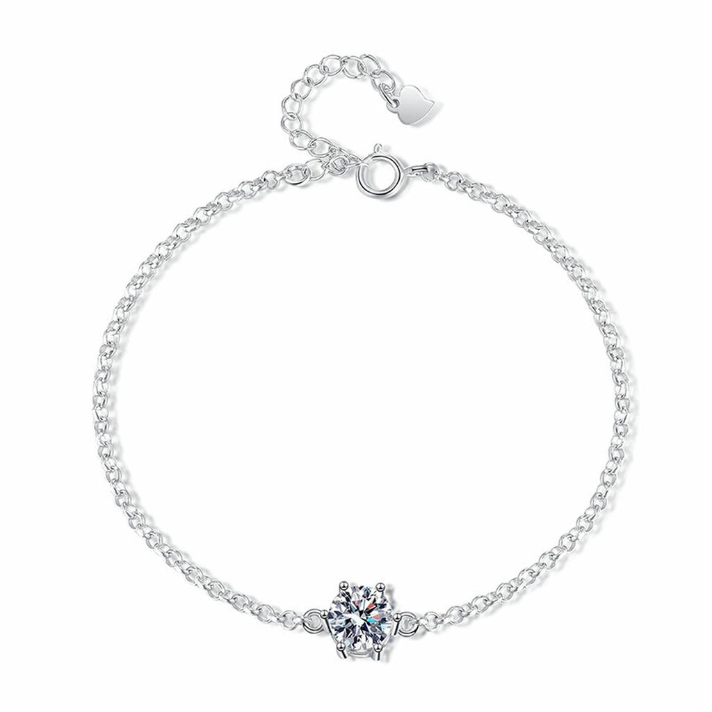 Starburst Moissanite Chain Bracelet in White Gold-Plated S925 Sterling Silver white background product photo