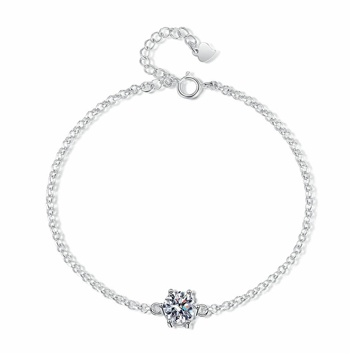 Starburst Moissanite Chain Bracelet in White Gold-Plated S925 Sterling Silver white background product photo