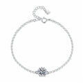 Round Halo Moissanite Chain Bracelet with CZ in White Gold-Plated S925 Sterling Silver white background product photo