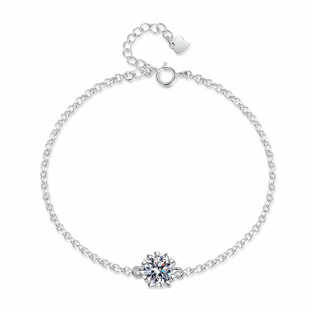 Round Halo Moissanite Chain Bracelet with CZ in White Gold-Plated S925 Sterling Silver white background product photo