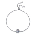 Round Halo Moissanite Adjustable Chain Bracelet with CZ in White Gold-Plated S925 Sterling Silver white background product photo