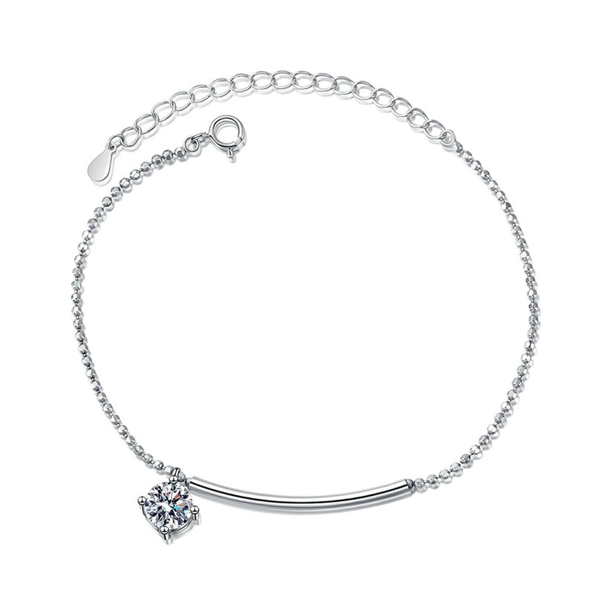 Moissanite Chain Bracelet and Anklet in White Gold-Plated S925 Sterling Silver white background product photo