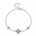 Floral Moissanite Chain Bracelet with CZ in White Gold-Plated S925 Sterling Silver white background product photo