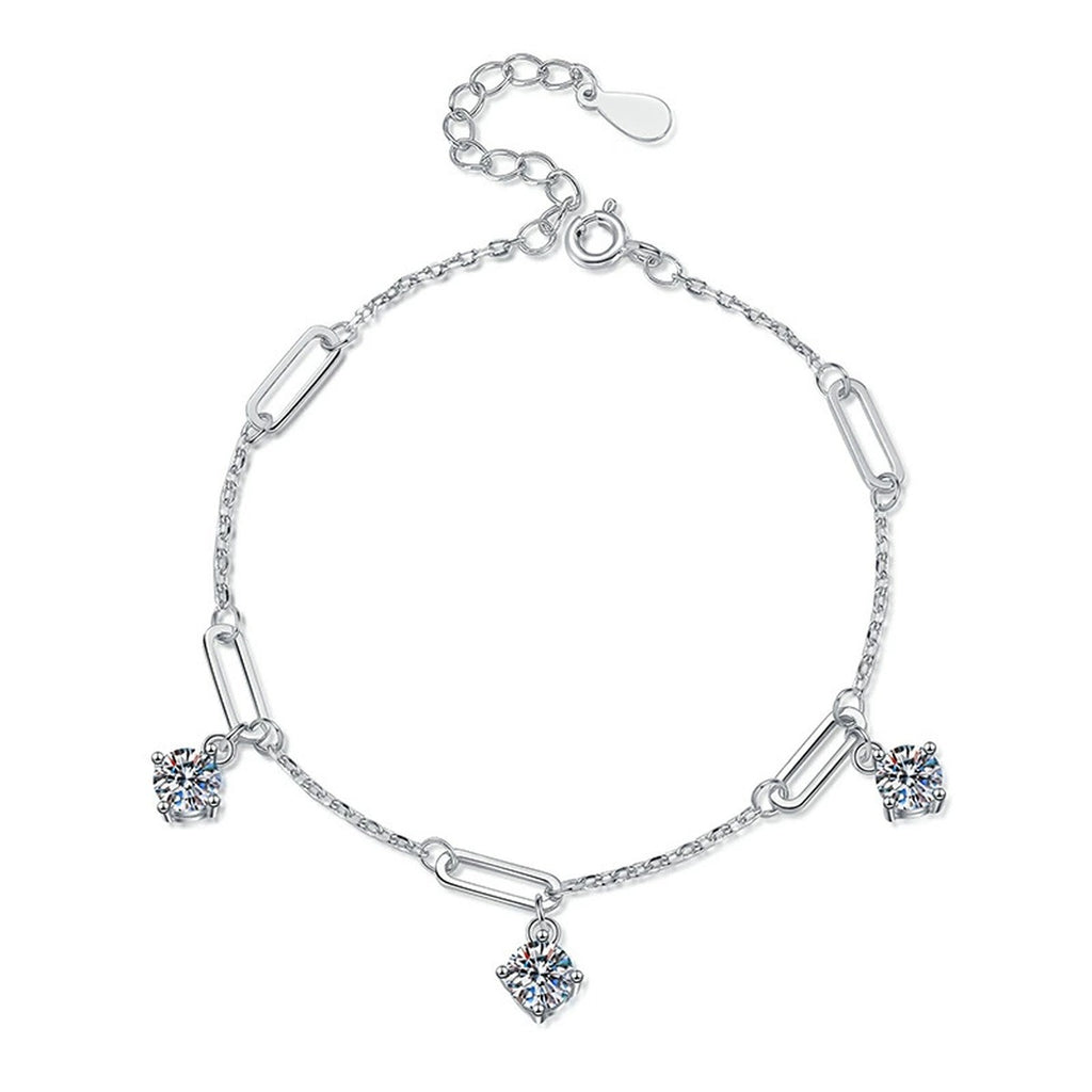 Multi-Charm Moissanite Chain Bracelet in White Gold-Plated S925 Sterling Silver white background product photo