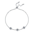 Three-Stone Moissanite Adjustable Chain Bracelet in White Gold-Plated S925 Sterling Silver white background product photo