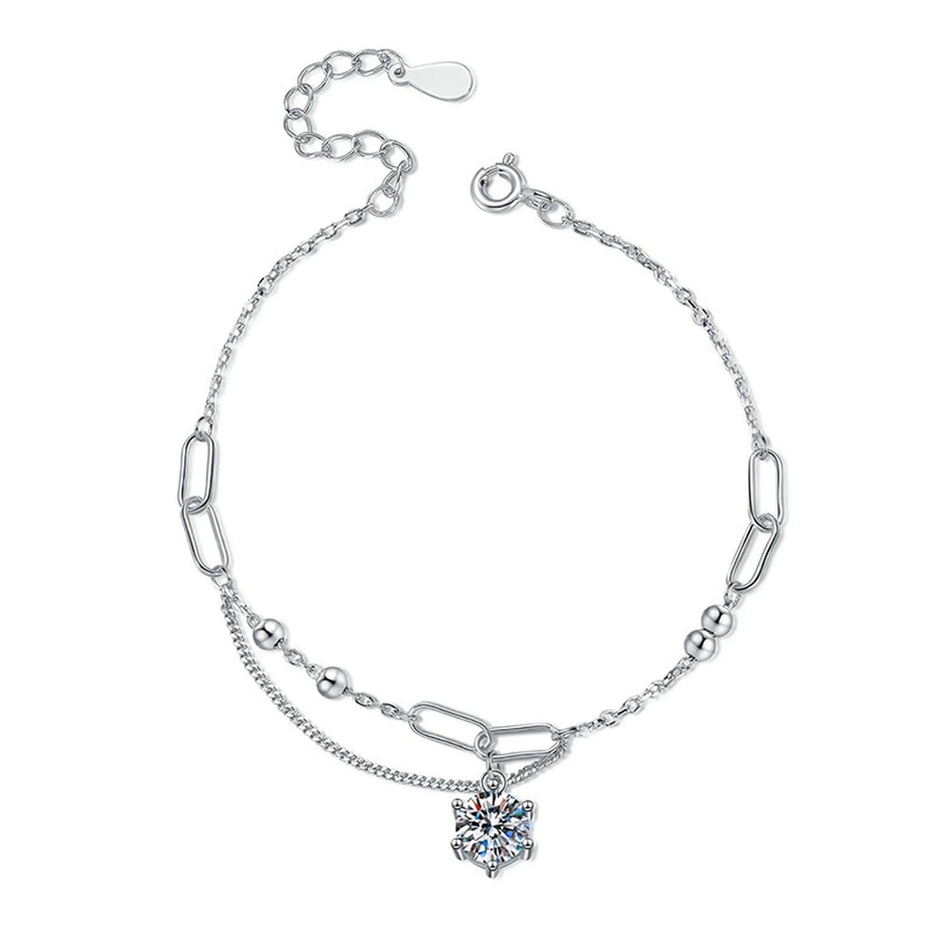 Drop Moissanite Chain Bracelet in White Gold-Plated S925 Sterling Silver white background product photo