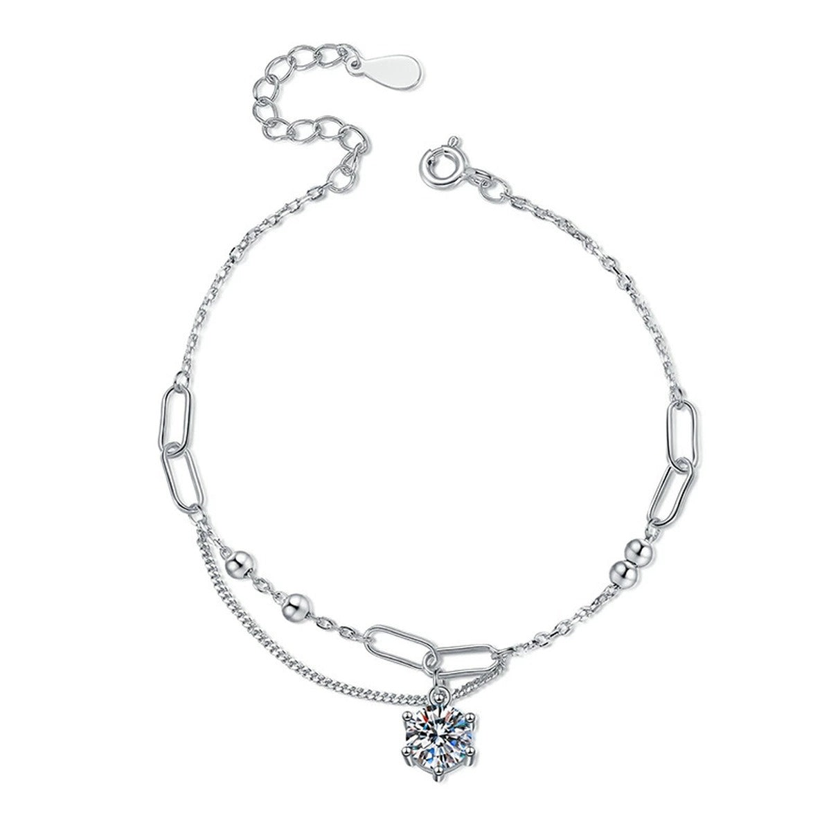 Drop Moissanite Chain Bracelet in White Gold-Plated S925 Sterling Silver white background product photo