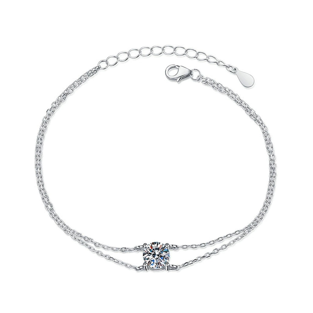 Kite Moissanite Chain Bracelet in White Gold-Plated S925 Sterling Silver white background product photo