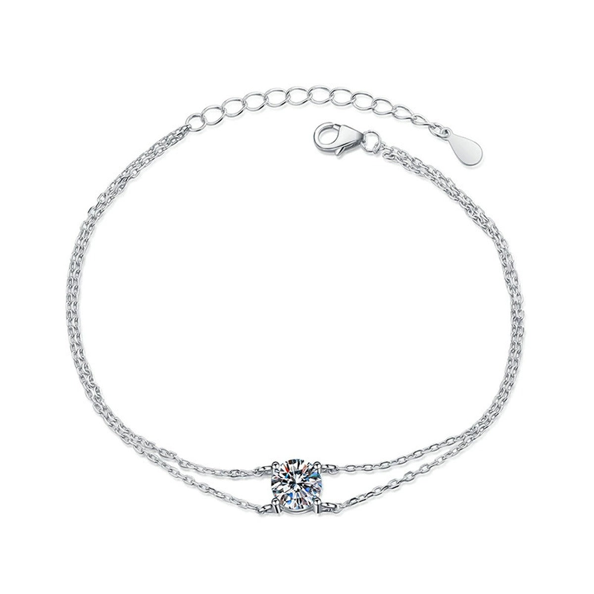 Kite Moissanite Chain Bracelet in White Gold-Plated S925 Sterling Silver white background product photo