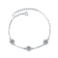 Three-Stone Round Moissanite Chain Bracelet with CZ in White Gold-Plated S925 Sterling Silver white background product photo