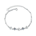 Graduated Moissanite Chain Bracelet with CZ in White Gold-Plated S925 Sterling Silver white background product photo