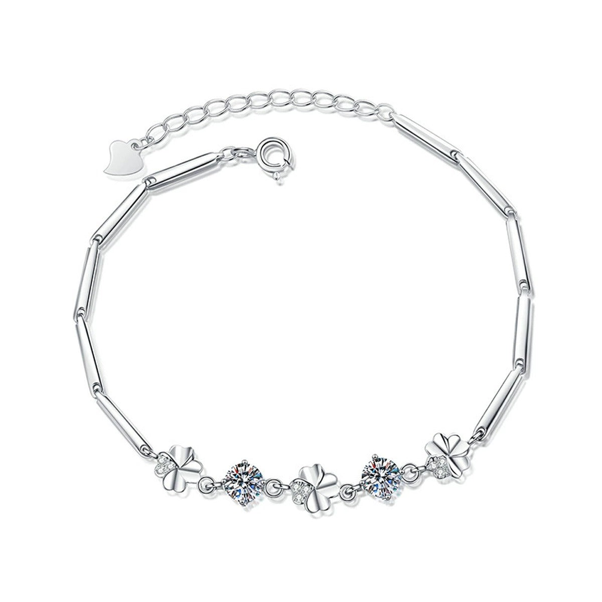 Graduated Moissanite Chain Bracelet with CZ in White Gold-Plated S925 Sterling Silver white background product photo