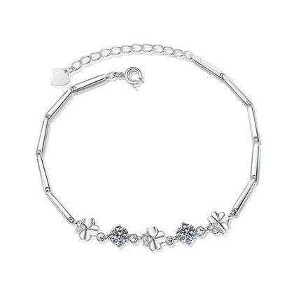 Graduated Moissanite Chain Bracelet with CZ in White Gold-Plated S925 Sterling Silver white background product photo