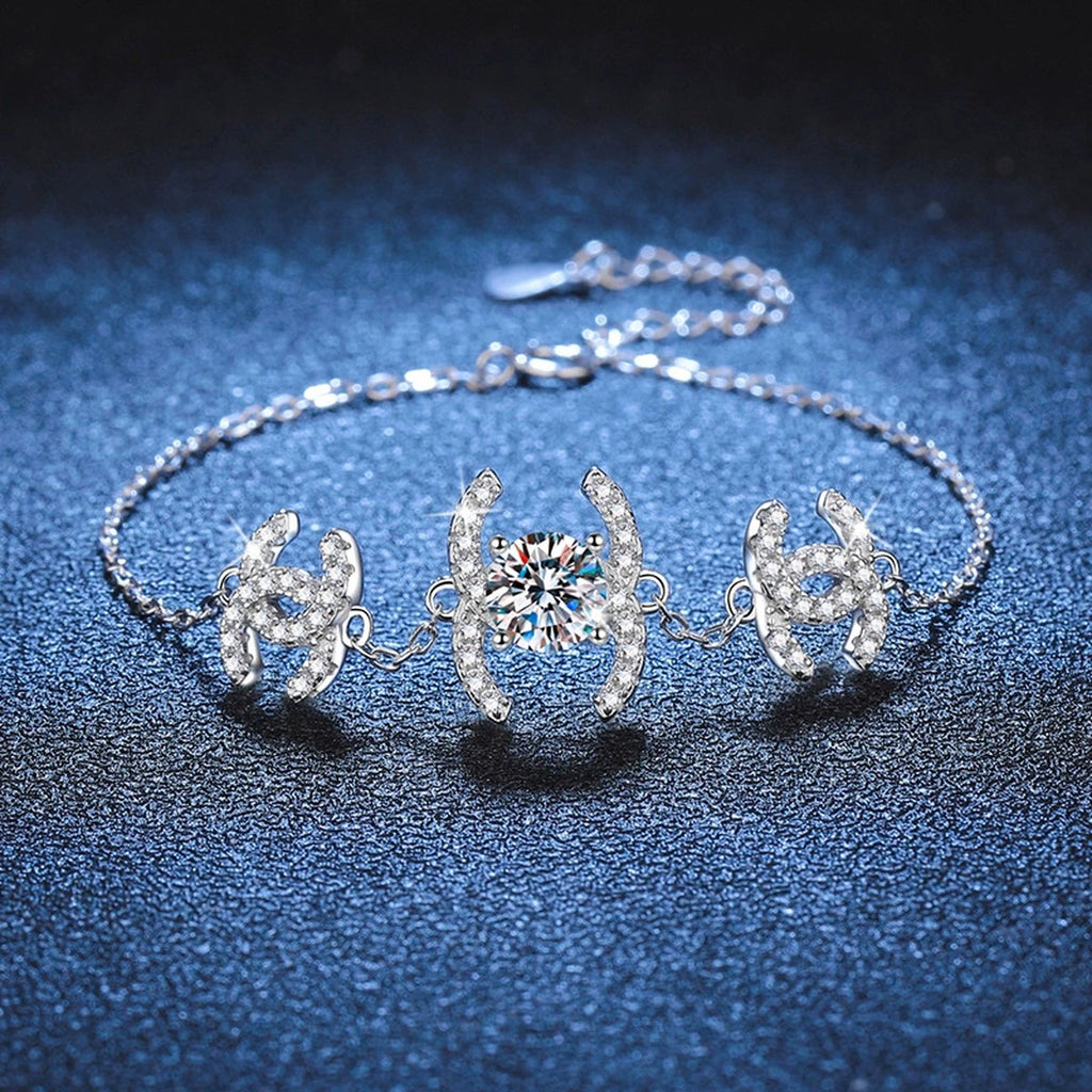 Butterfly Moissanite Chain Bracelet with CZ in White Gold-Plated S925 Sterling Silver blue display scene showing bracelet sparkle and chain detail
