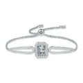 Pear Moissanite Adjustable Bangle Bracelet with CZ in White Gold-Plated S925 Sterling Silver white background product photo