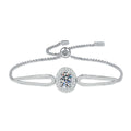 Round Moissanite Adjustable Bangle Bracelet with CZ in White Gold-Plated S925 Sterling Silver white background product photo