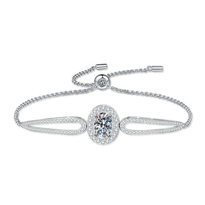 Round Moissanite Adjustable Bangle Bracelet with CZ in White Gold-Plated S925 Sterling Silver white background product photo